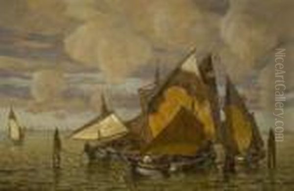Fischerboote In Der
 Lagune. Oil Painting by Ludwig Dill