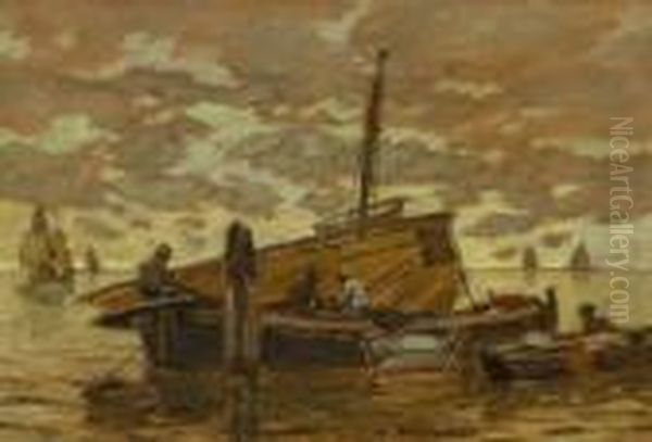 Fischerboote In Der
 Lagune. Oil Painting by Ludwig Dill