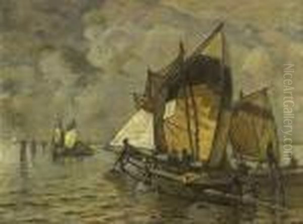 Fischerboote In Der
 Lagune. Oil Painting by Ludwig Dill