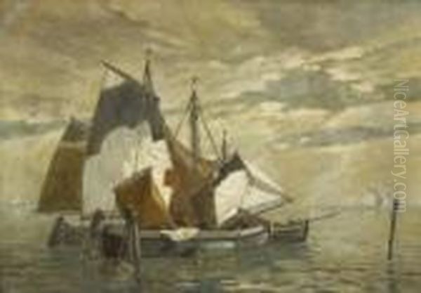 Fischerboote In Der
 Lagune. Oil Painting by Ludwig Dill