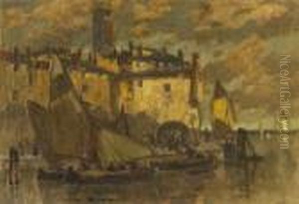 Dammerung Im Hafen Von
 Chioggia. Oil Painting by Ludwig Dill
