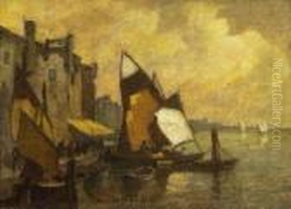 Fischerboote Bei
 Chioggia. Oil Painting by Ludwig Dill