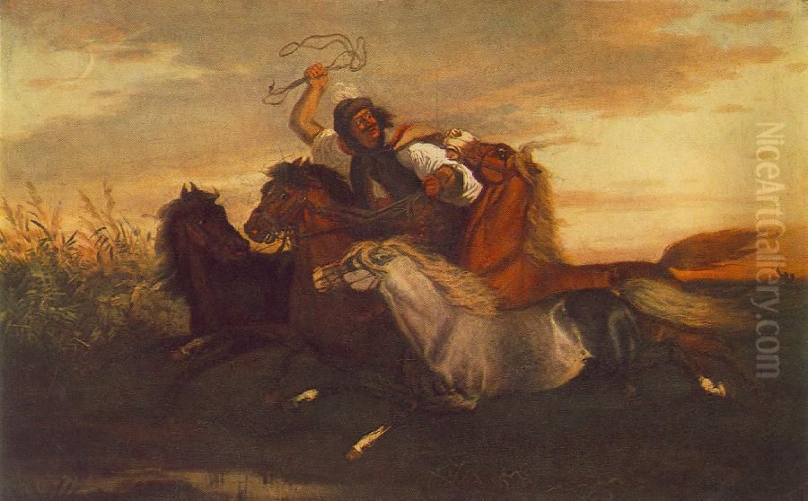 Galloping Outlaw Oil Painting by Karoly Lotz
