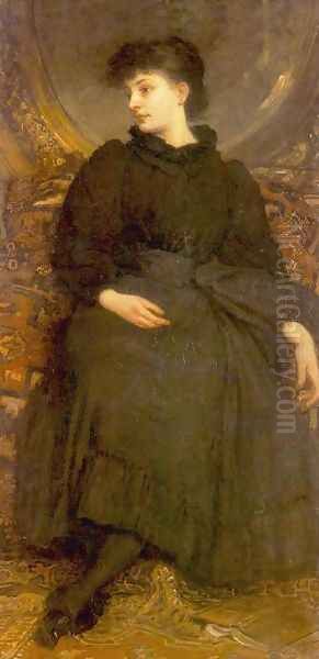 Kornelia Lotz Dressed in Black 1895 Oil Painting by Karoly Lotz