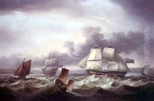 Shipping off Plymouth Sound Oil Painting by Thomas Luny