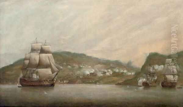 The British bombardment Oil Painting by Thomas Luny