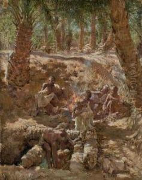 Etude Pour El Rattacine (les Puisatiers) Oil Painting by Alphonse Etienne Dinet