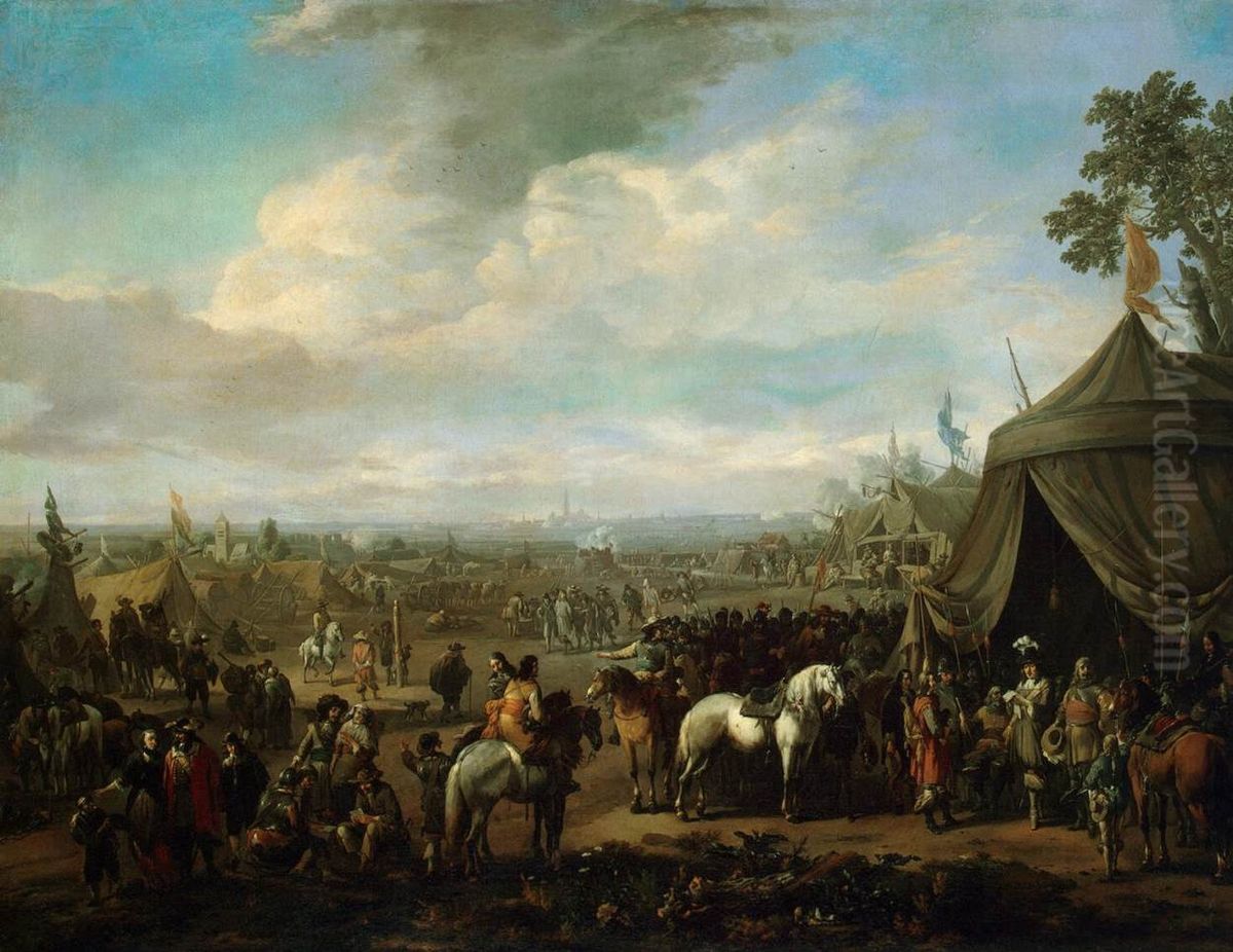 Flemish Town Sieged by the Spanish Soldiers Oil Painting by Johannes Lingelbach