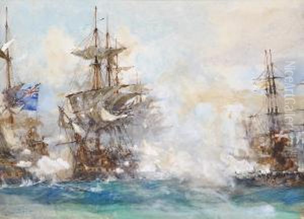 R.i. Nelson's 
Elephant 
 At Copenhagen, 2 Oil Painting by Charles Edward Dixon