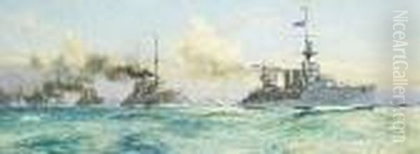 H.m.s. 
Cardiff Oil Painting by Charles Edward Dixon