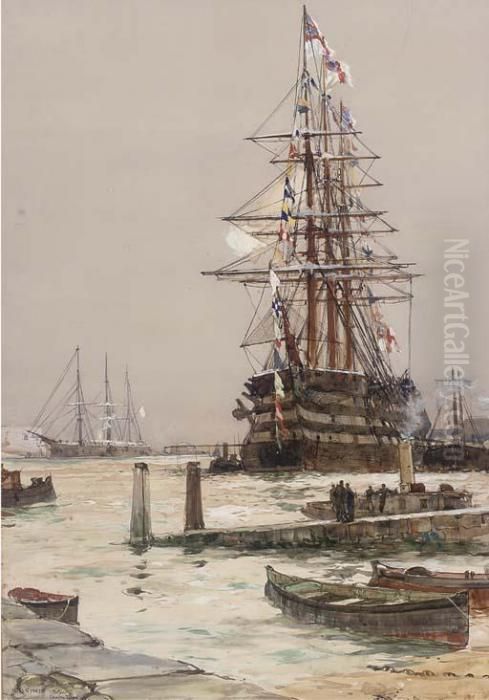 The Training Ship H.m.s. 
St. Vincent 
 Lying Off Gosport Oil Painting by Charles Edward Dixon