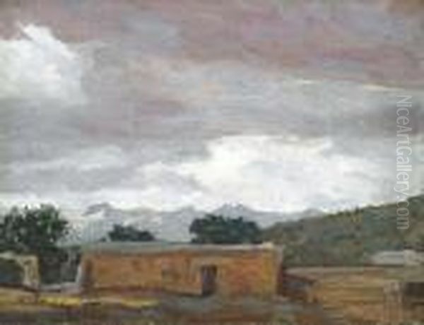 Rain In 'dobe Town Oil Painting by Maynard Dixon