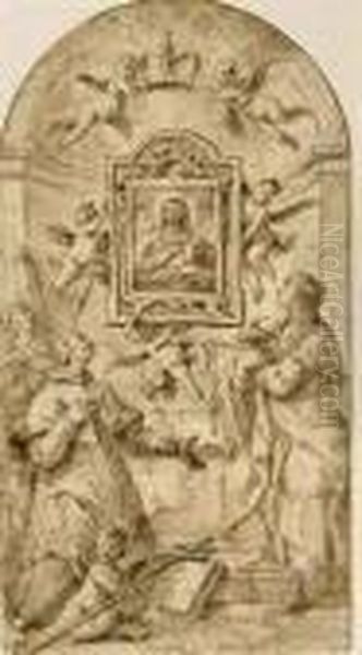 An Image Of The Madonna And 
Child Supported By Putti And Adored Bysaints Including Saint Filippo 
Neri And Saint Mary Magdalene Oil Painting by Gaspare Diziani
