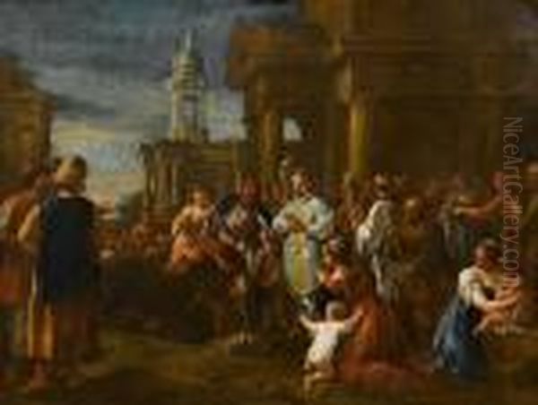 The Miracle Of The Mule Oil Painting by Gaspare Diziani