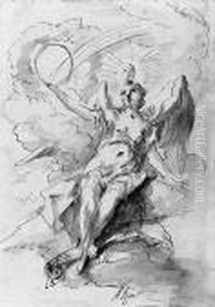 Two Allegories Of Air: Juno With
 A Peacock And A Chameleon; And Afigure Surmounted By A Sun And A 
Rainbow, Holding A Globe Oil Painting by Gaspare Diziani