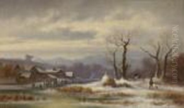 Eisvergnugen Vor Dem
 Dorf. Oil Painting by Anton Doll