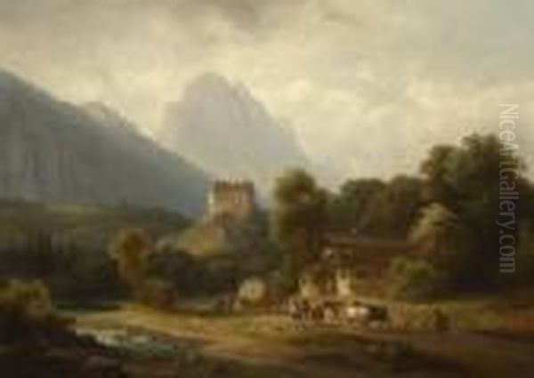 Schloss Staufeneck Bei
 Piding. Oil Painting by Anton Doll