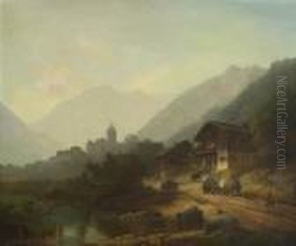 Flusslandschaft Im
 Gebirge. Oil Painting by Anton Doll