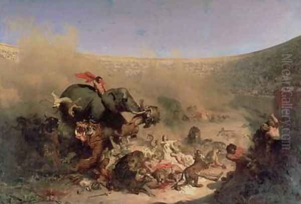 The Christians Thrown to the Beasts by the Romans Oil Painting by Felix Louis Leullier