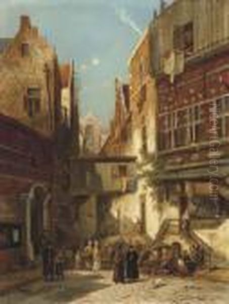 A Street In The Jews Quarter, Amsterdam Oil Painting by William Raymond Dommersen