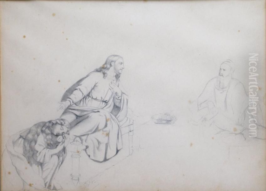 Marie Parfumant Les Pieds Du Christ Chez Lazare Oil Painting by Gustave Dore