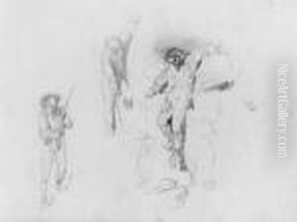 Studienblatt Mit Drei 
Figurlichen Motiven Zu 