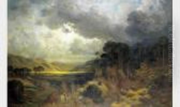 Ecossais Dans Un Paysage De Montagne Au Soleil Couchant, 1875. Oil Painting by Gustave Dore