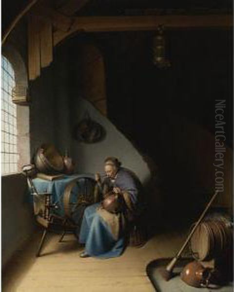 An Elderly Woman Oil Painting by Gerrit Dou