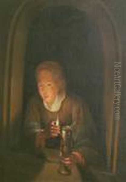 Woman With Candle Oil Painting by Gerrit Dou