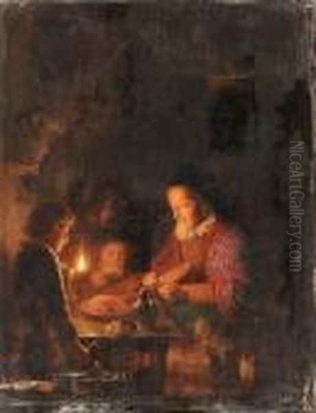 Dou, G.
A Family Preparing A Meal In A Kitchen Oil Painting by Gerrit Dou