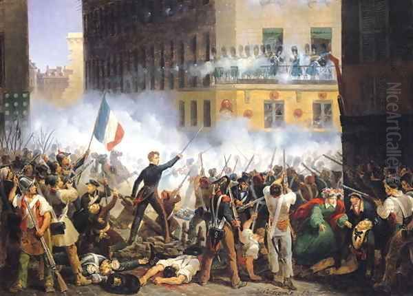 Battle in the rue de Rohan 28th July 1830 1830 Oil Painting by Charles Emile Hippolyte Lecomte-Vernet