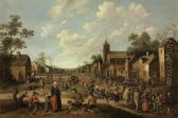 A Village Street Scene Oil Painting by Joost Cornelisz. Droochsloot