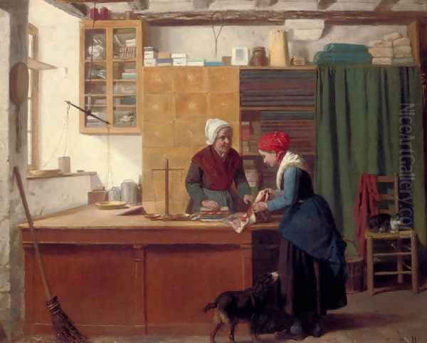 At the Haberdashers Oil Painting by Louis Simon Lassalle