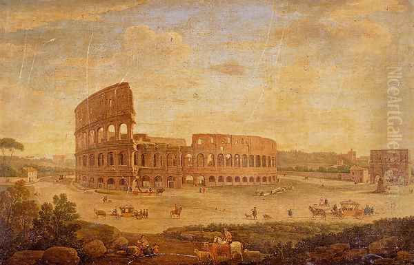 View Of The Colosseum And The Arch Of Constantine, Rome Oil Painting by Hendrik Frans van Lint (Studio Lo)