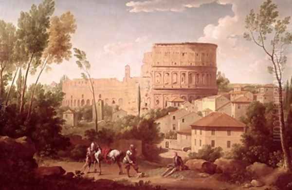 A View of the Colosseum with a Traveller 1731 Oil Painting by Hendrik Frans van Lint (Studio Lo)