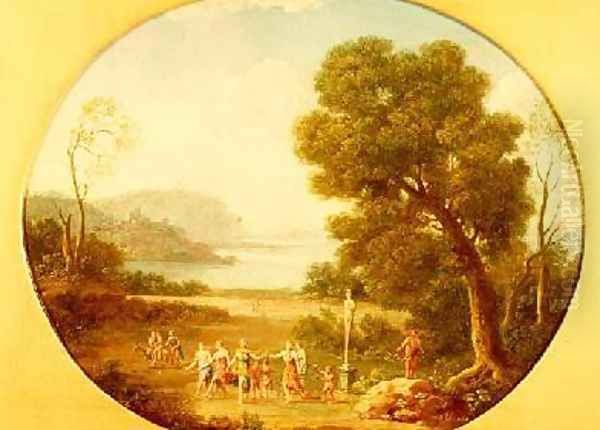 Bacchic Revellers Dancing by a Herm Oil Painting by Hendrik Frans van Lint (Studio Lo)