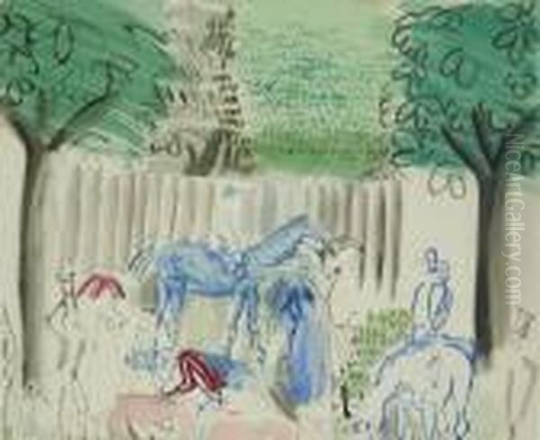 Chevaux, Jockeys Et Elegantes Avec Le Cachet De L'atelier 'raoul Dufy' Oil Painting by Raoul Dufy
