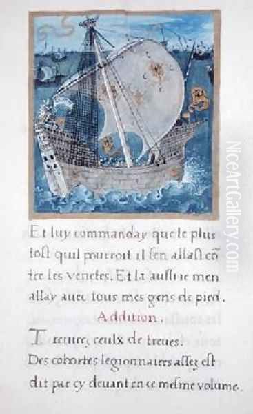 A Ship from Les Commentaires de la Guerre Gallique by Francois Demoulins Oil Painting by Godefroy