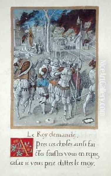 A Village in Flames and Soldiers Oil Painting by Godefroy