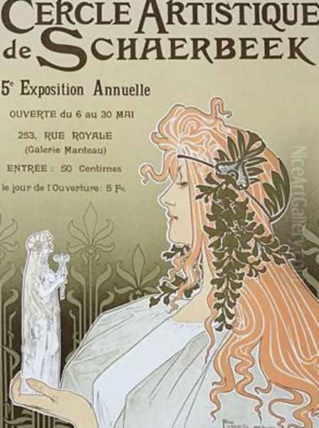 Reproduction of a poster advertising Schaerbeeks Artistic Circle the Fifth Annual Exhibition Galerie Manteau 1897 Oil Painting by Privat Livemont