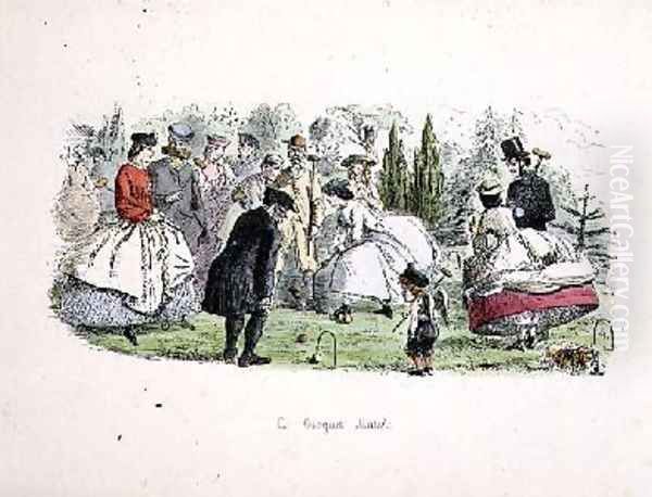 A Croquet Match Oil Painting by John Leech