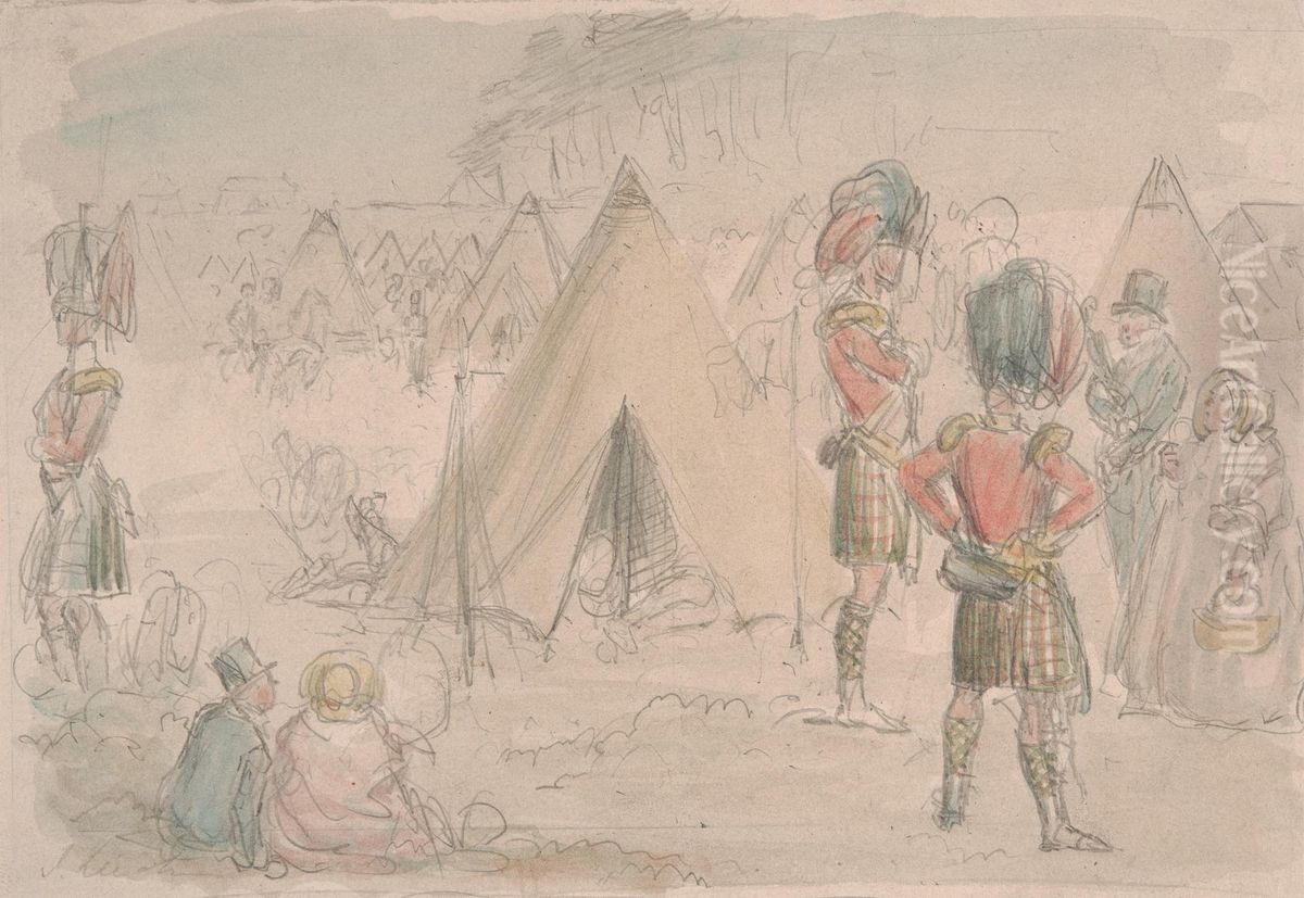 Highland Regiment in Camp Oil Painting by John Leech