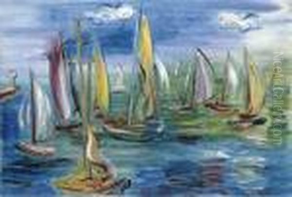 Depart De Regates A Deauville Oil Painting by Raoul Dufy