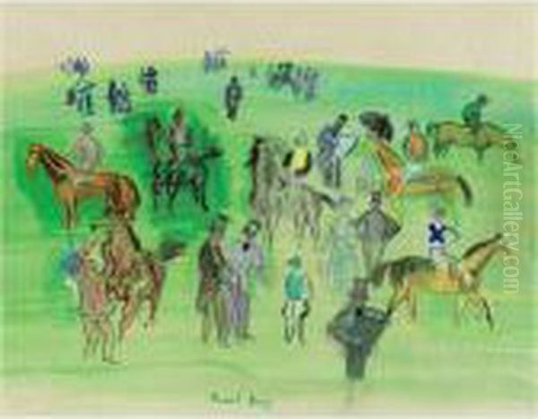 Chevaux Et Jockeys Au Paddock Oil Painting by Raoul Dufy