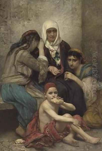 Oriental Scene, the Beggars (Sc&egrave;ne orientale, une famille pauvre) Oil Painting by Francois Lafon