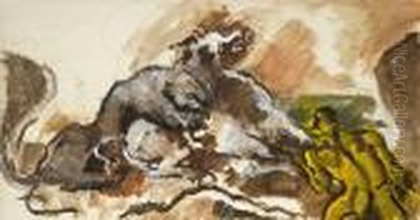 La Chasse Au Lion Oil Painting by Charles Georges Dufresne