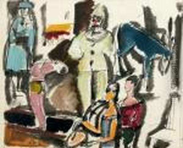 Scene De Cirque
 Huile, Gouache Et Encre De Chine Sur Papier, Signees En Bas A Droite Oil Painting by Charles Georges Dufresne