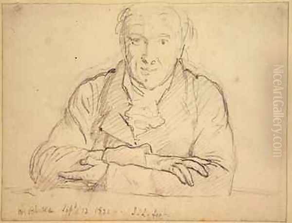 Half length of Blake full face arms crossed 1821 Oil Painting by John Linnell