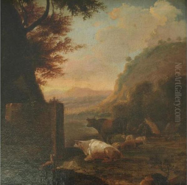 Pastoral Scene With Cattle And Sheep Oil Painting by Gaspard Dughet