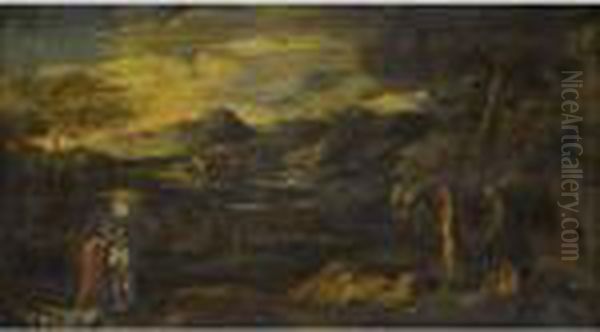 Arcadian Landscape With The Baptism Of Christ Oil Painting by Gaspard Dughet